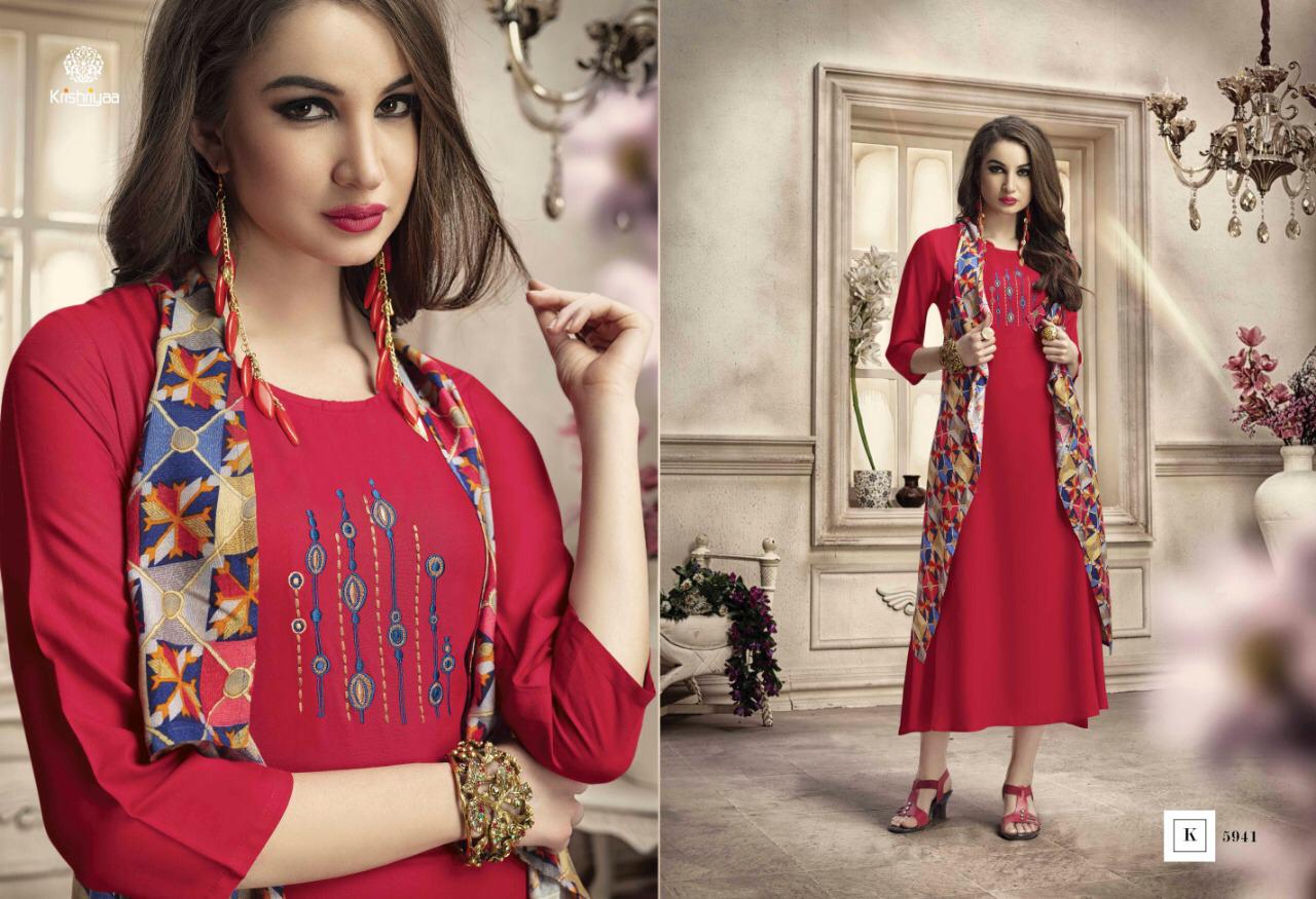 Fling By Krishriyaa 5941 To 5951 Series Beautiful Stylish Fancy Colorful Casual Wear & Ethnic Wear Rayon Embroidered Kurtis At Wholesale Price