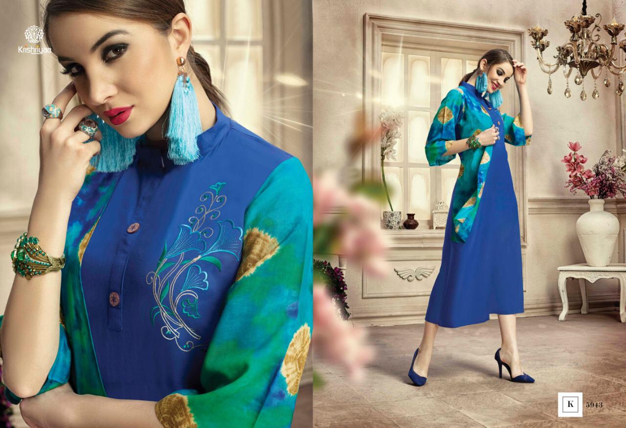 Fling By Krishriyaa 5941 To 5951 Series Beautiful Stylish Fancy Colorful Casual Wear & Ethnic Wear Rayon Embroidered Kurtis At Wholesale Price