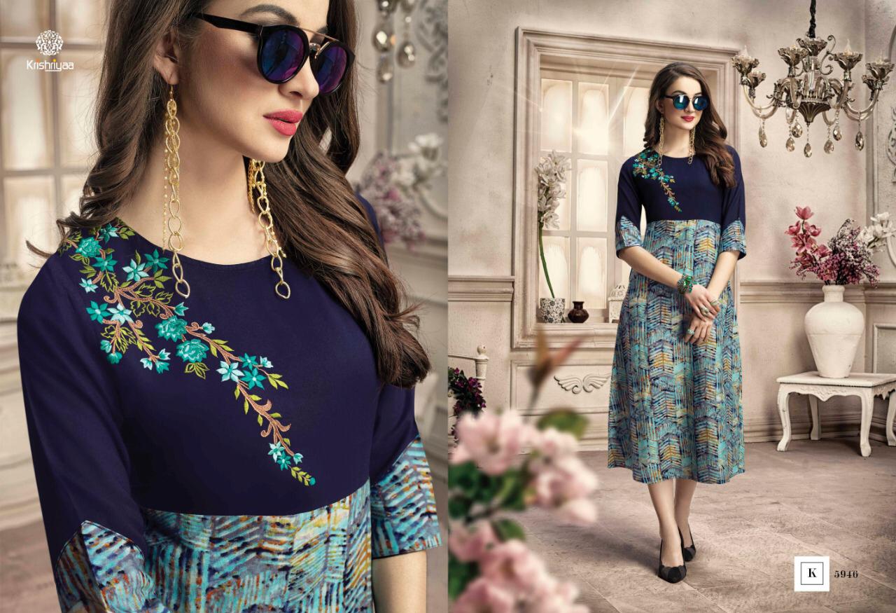 Fling By Krishriyaa 5941 To 5951 Series Beautiful Stylish Fancy Colorful Casual Wear & Ethnic Wear Rayon Embroidered Kurtis At Wholesale Price