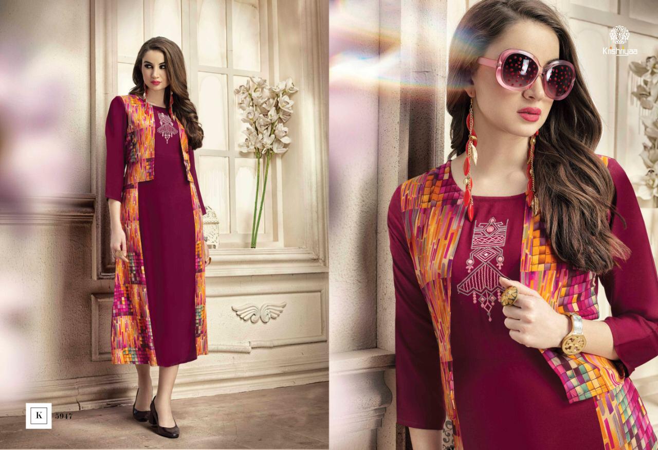 Fling By Krishriyaa 5941 To 5951 Series Beautiful Stylish Fancy Colorful Casual Wear & Ethnic Wear Rayon Embroidered Kurtis At Wholesale Price