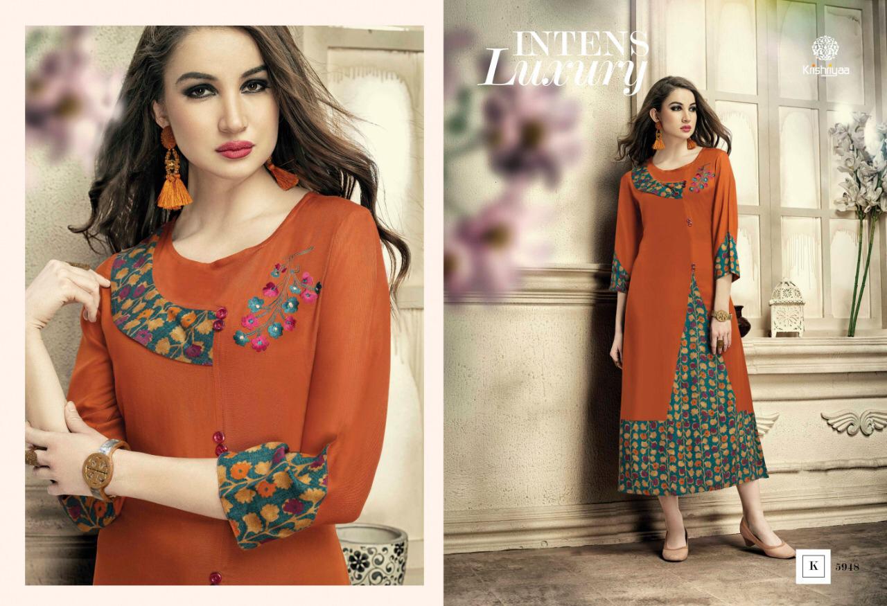 Fling By Krishriyaa 5941 To 5951 Series Beautiful Stylish Fancy Colorful Casual Wear & Ethnic Wear Rayon Embroidered Kurtis At Wholesale Price