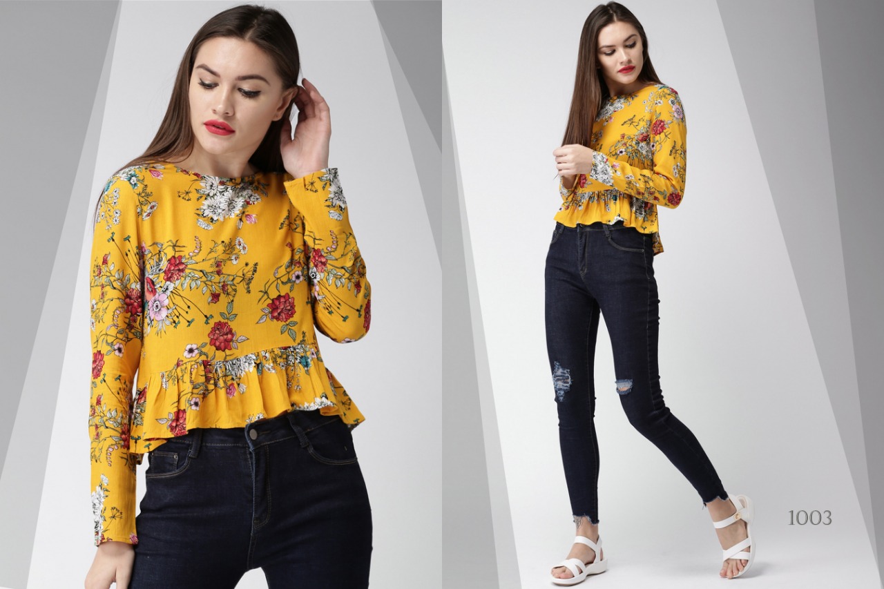 Flora Vol-2 By Kaamiri 1001 To 1003 Series Beautiful Stylish Fancy Colorful Casual Wear & Ethnic Wear & Ready To Wear American Crepe Printed Tops At Wholesale Price