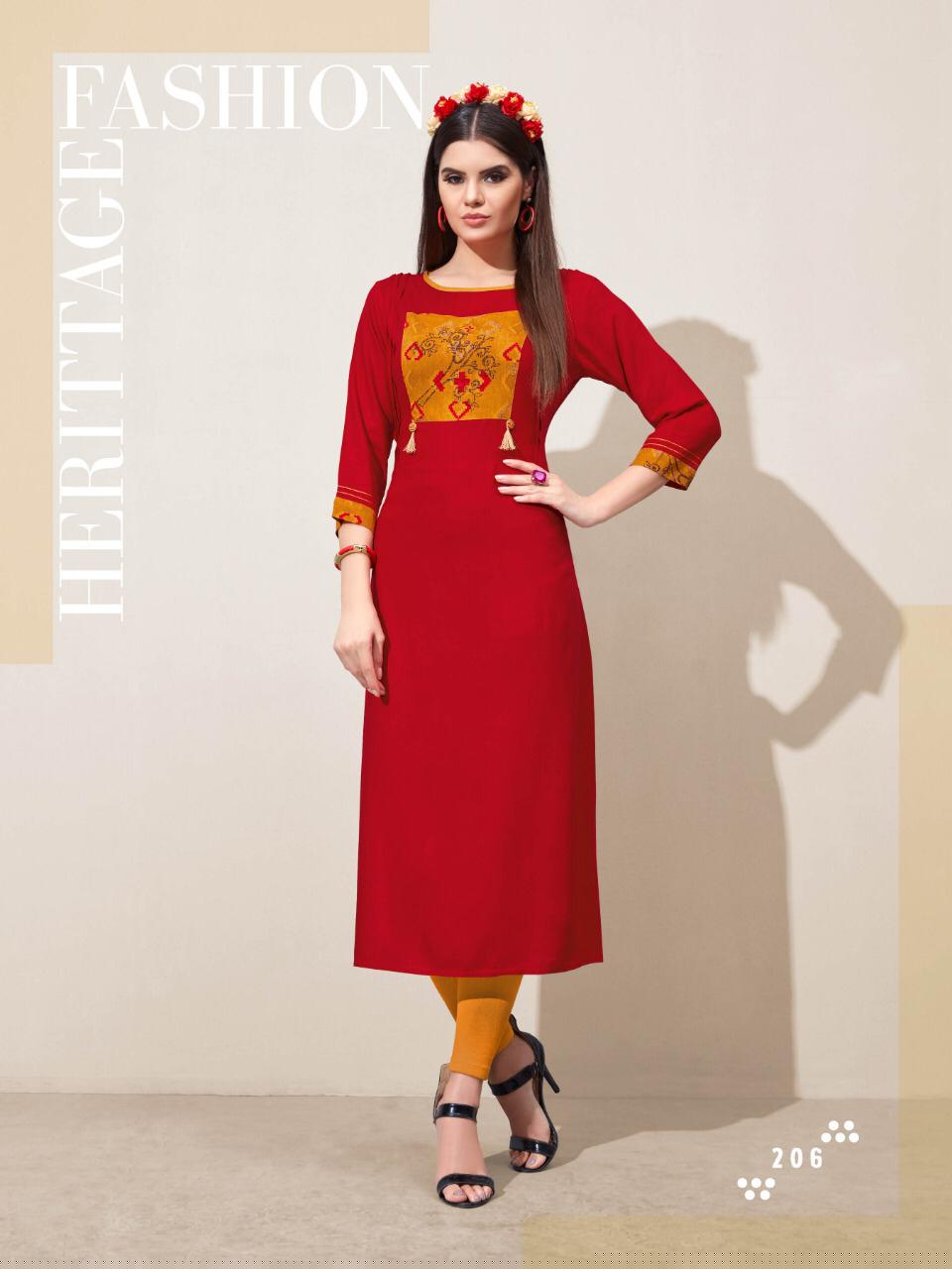 Flora Vol-2 By Laher Fashion 201 To 212 Series Beautiful Colorful Stylish Fancy Casual Wear & Ethnic Wear & Ready To Wear Rayon Printed Kurtis At Wholesale Price
