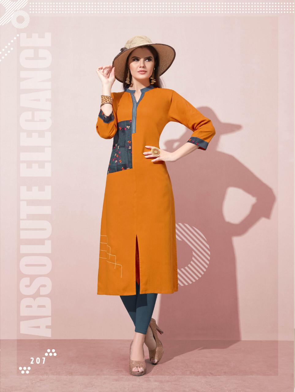 Flora Vol-2 By Laher Fashion 201 To 212 Series Beautiful Colorful Stylish Fancy Casual Wear & Ethnic Wear & Ready To Wear Rayon Printed Kurtis At Wholesale Price