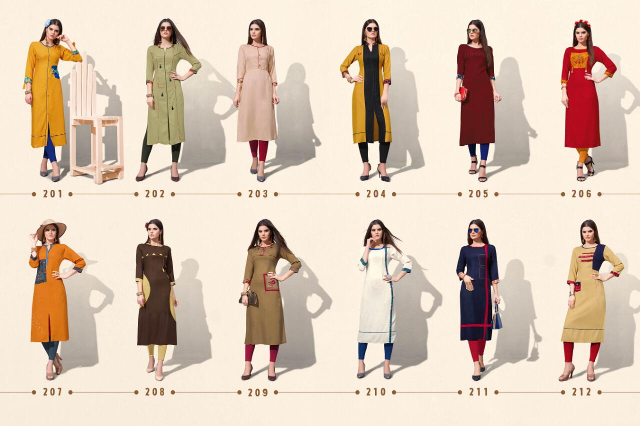 Flora Vol-2 By Laher Fashion 201 To 212 Series Beautiful Colorful Stylish Fancy Casual Wear & Ethnic Wear & Ready To Wear Rayon Printed Kurtis At Wholesale Price