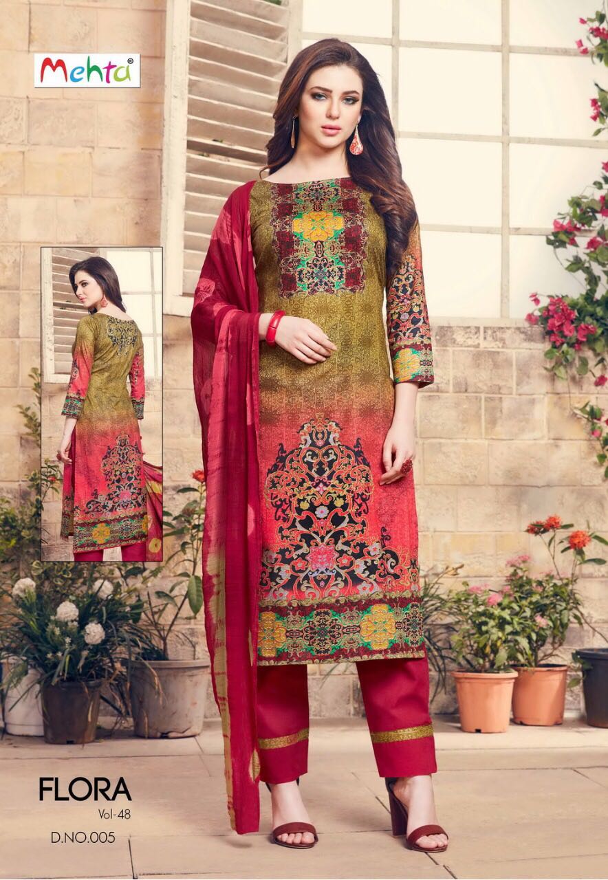 Flora Vol-48 By Mehta 001 To 010 Series Beautiful Stylish Fancy Colorful Casual Wear & Ethnic Wear Collection Pure Cotton Printed Dresses At Wholesale Price