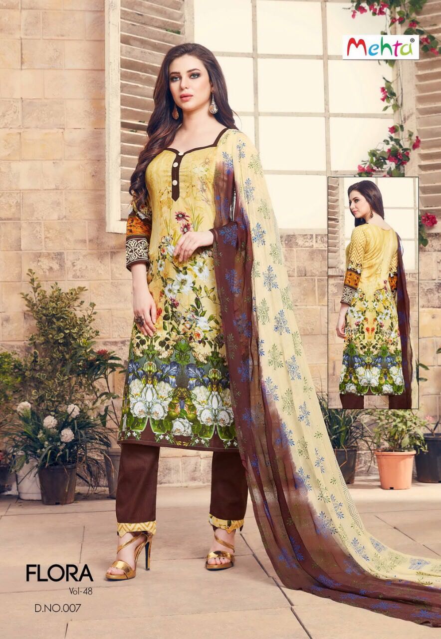 Flora Vol-48 By Mehta 001 To 010 Series Beautiful Stylish Fancy Colorful Casual Wear & Ethnic Wear Collection Pure Cotton Printed Dresses At Wholesale Price
