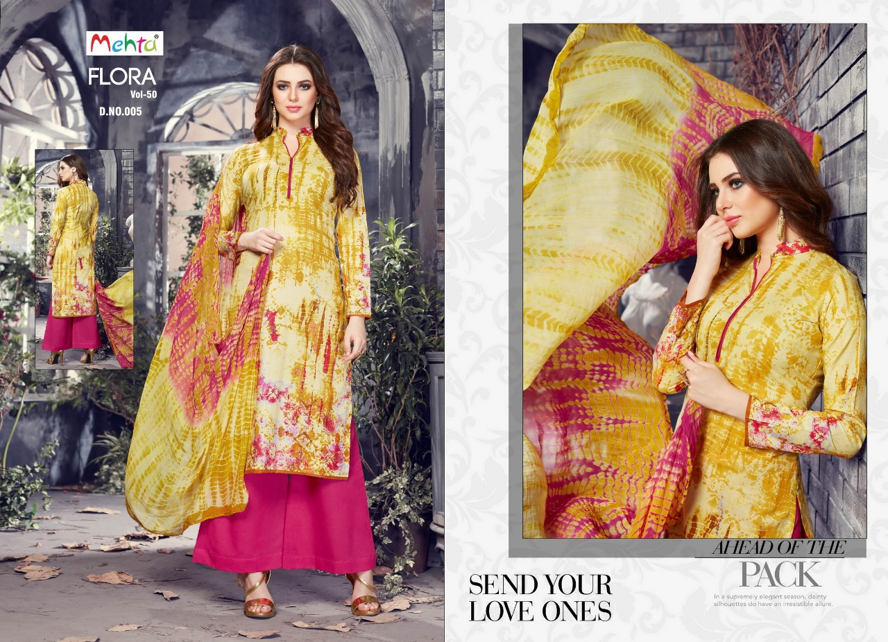 Flora Vol-50 By Mehta 001 To 010 Series Beautiful Suits Stylish Colorful Fancy Casual Wear & Ethnic Wear Cotton Printed Dresses At Wholesale Price