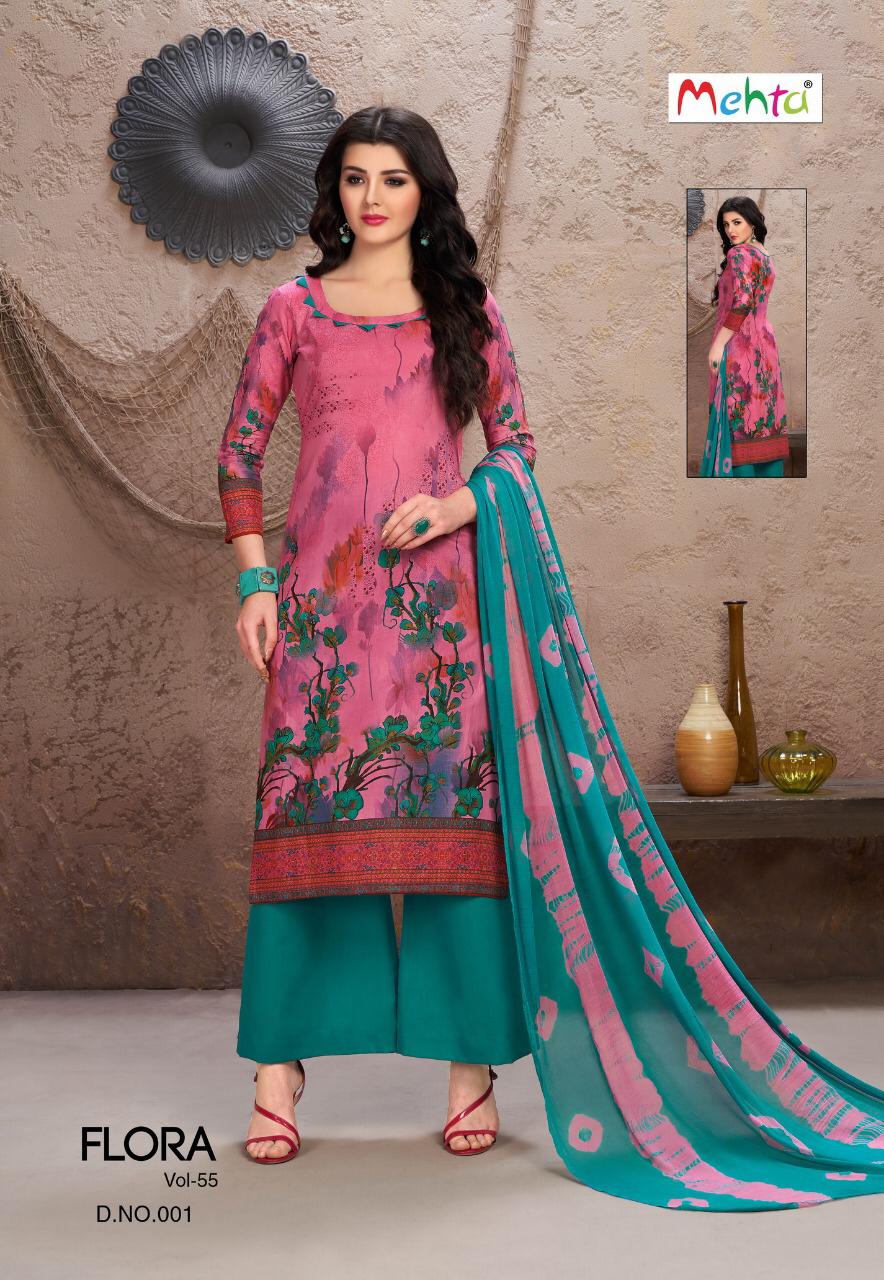 Flora Vol-55 By Mehta 001 To 010 Series Indian Traditional Wear Collection Beautiful Stylish Fancy Colorful Party Wear & Occasional Wear Cotton Printed Dress At Wholesale Price