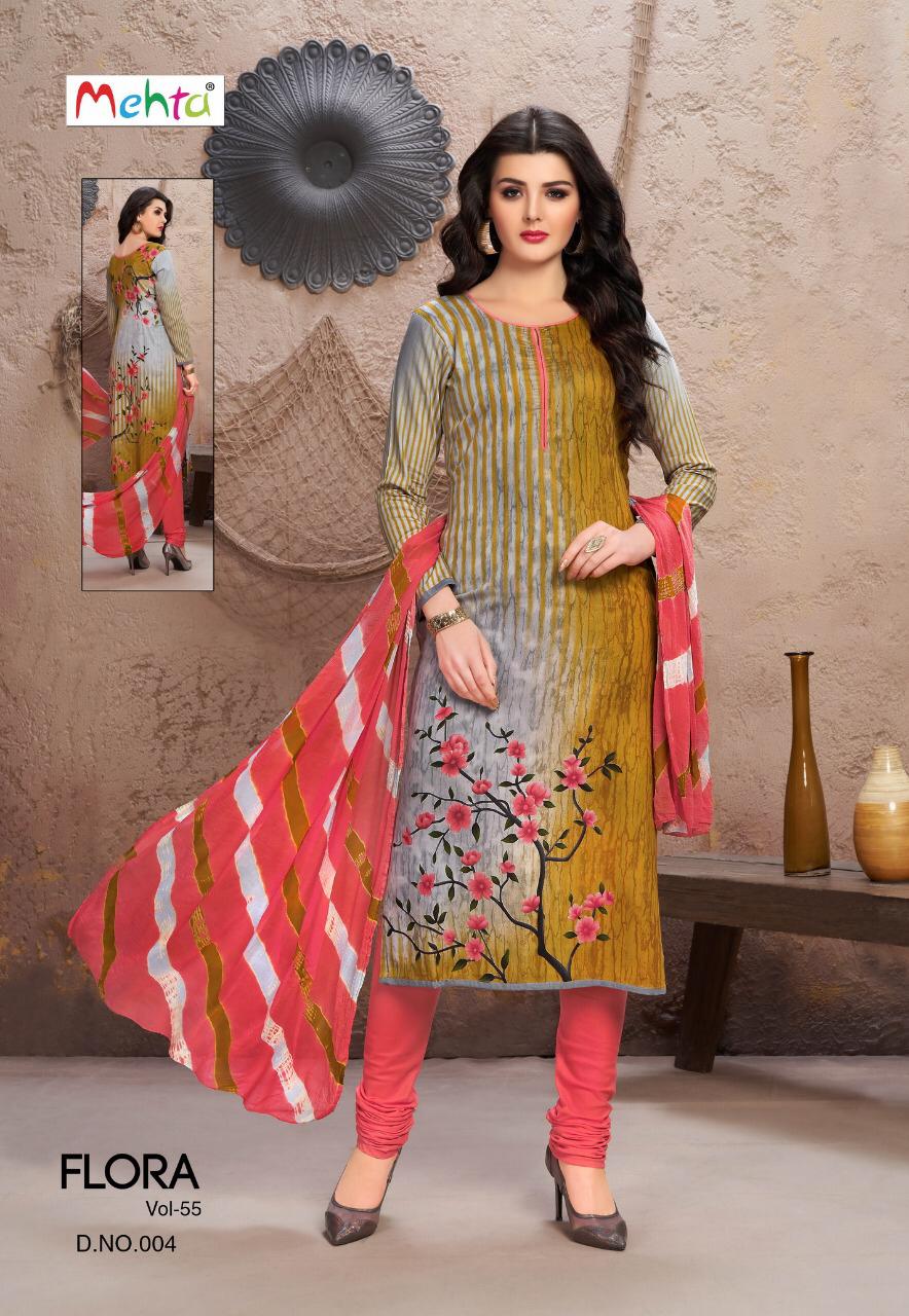 Flora Vol-55 By Mehta 001 To 010 Series Indian Traditional Wear Collection Beautiful Stylish Fancy Colorful Party Wear & Occasional Wear Cotton Printed Dress At Wholesale Price