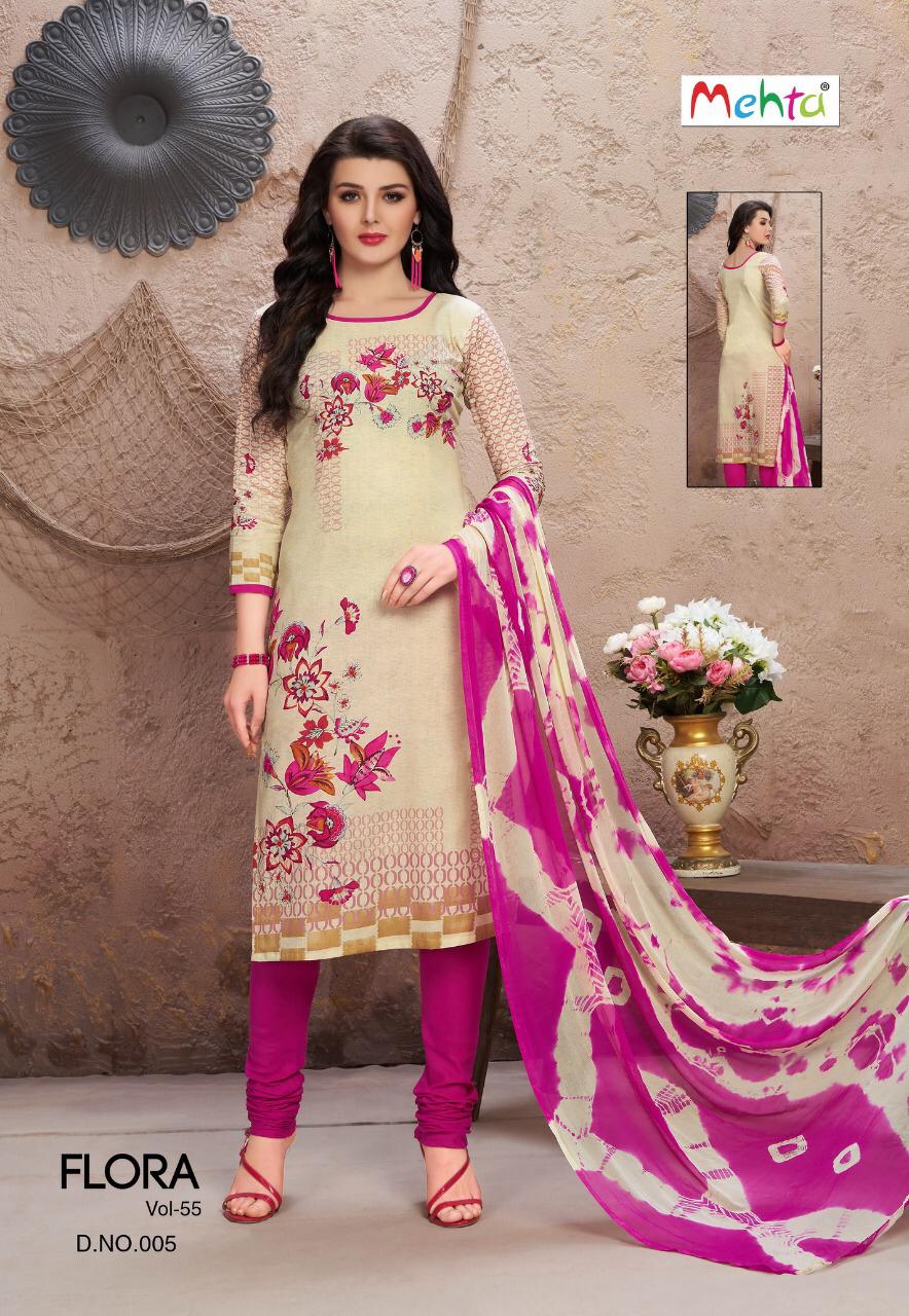 Flora Vol-55 By Mehta 001 To 010 Series Indian Traditional Wear Collection Beautiful Stylish Fancy Colorful Party Wear & Occasional Wear Cotton Printed Dress At Wholesale Price