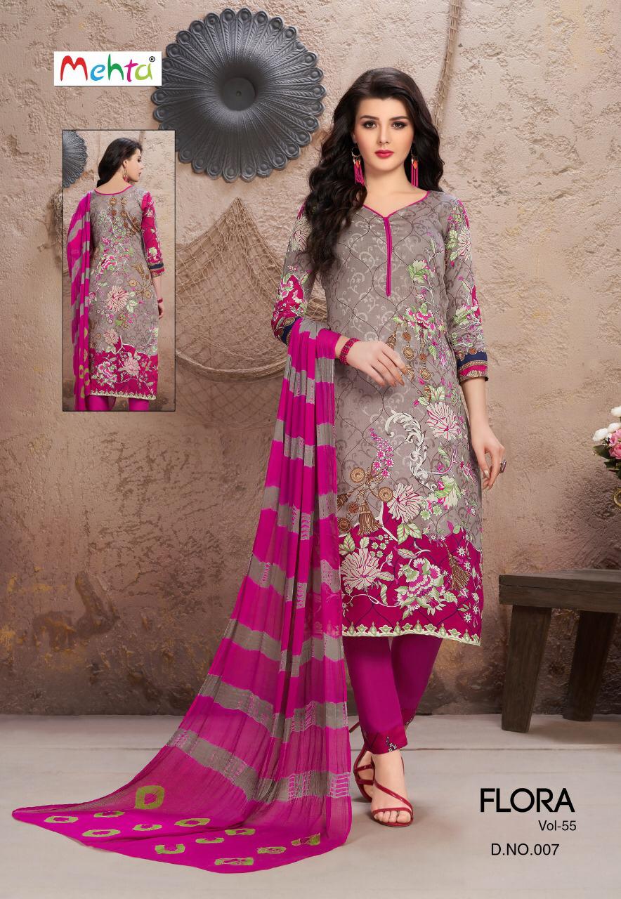Flora Vol-55 By Mehta 001 To 010 Series Indian Traditional Wear Collection Beautiful Stylish Fancy Colorful Party Wear & Occasional Wear Cotton Printed Dress At Wholesale Price