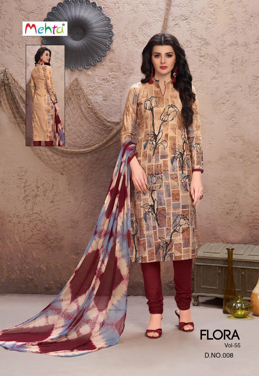 Flora Vol-55 By Mehta 001 To 010 Series Indian Traditional Wear Collection Beautiful Stylish Fancy Colorful Party Wear & Occasional Wear Cotton Printed Dress At Wholesale Price