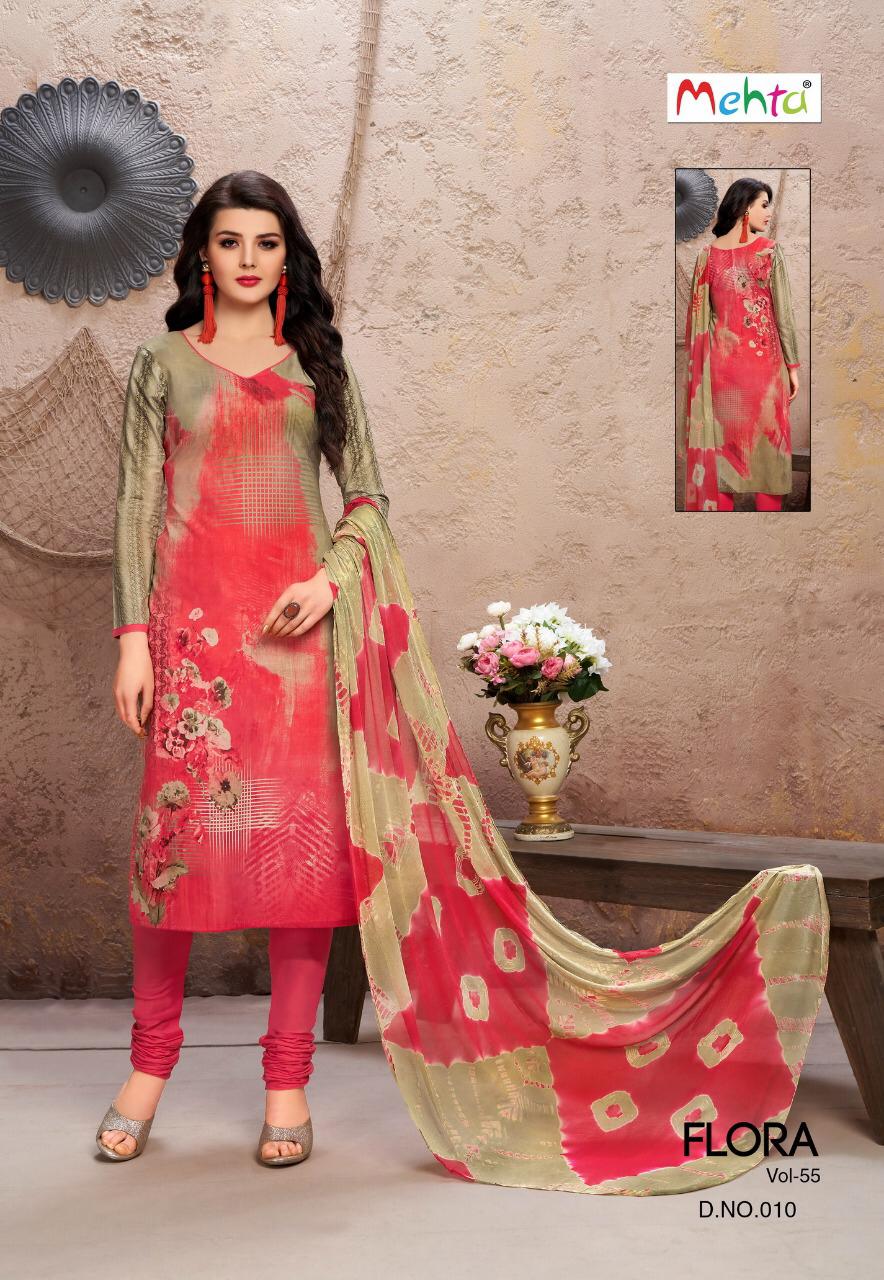 Flora Vol-55 By Mehta 001 To 010 Series Indian Traditional Wear Collection Beautiful Stylish Fancy Colorful Party Wear & Occasional Wear Cotton Printed Dress At Wholesale Price