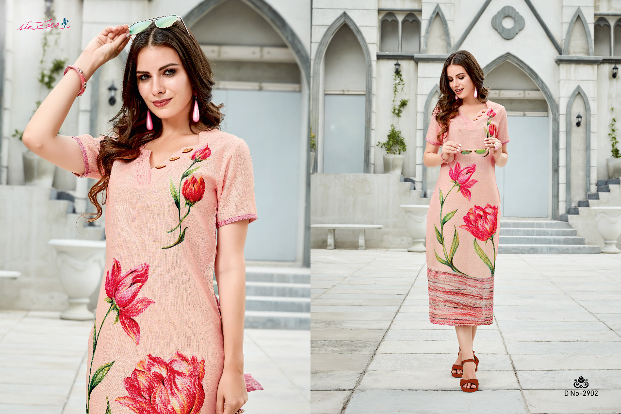 Floraine By Sin Zara 2901 To 2910 Series Beautiful Colorful Stylish Fancy Casual Wear & Ethnic Wear & Ready To Wear Linen With Digital Print Kurtis At Wholesale Price