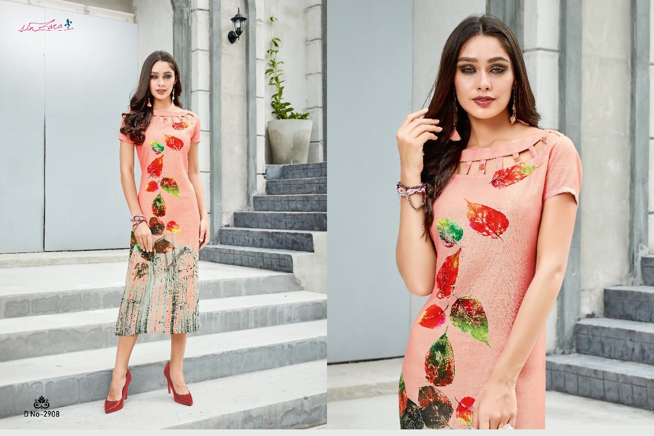 Floraine By Sin Zara 2901 To 2910 Series Beautiful Colorful Stylish Fancy Casual Wear & Ethnic Wear & Ready To Wear Linen With Digital Print Kurtis At Wholesale Price