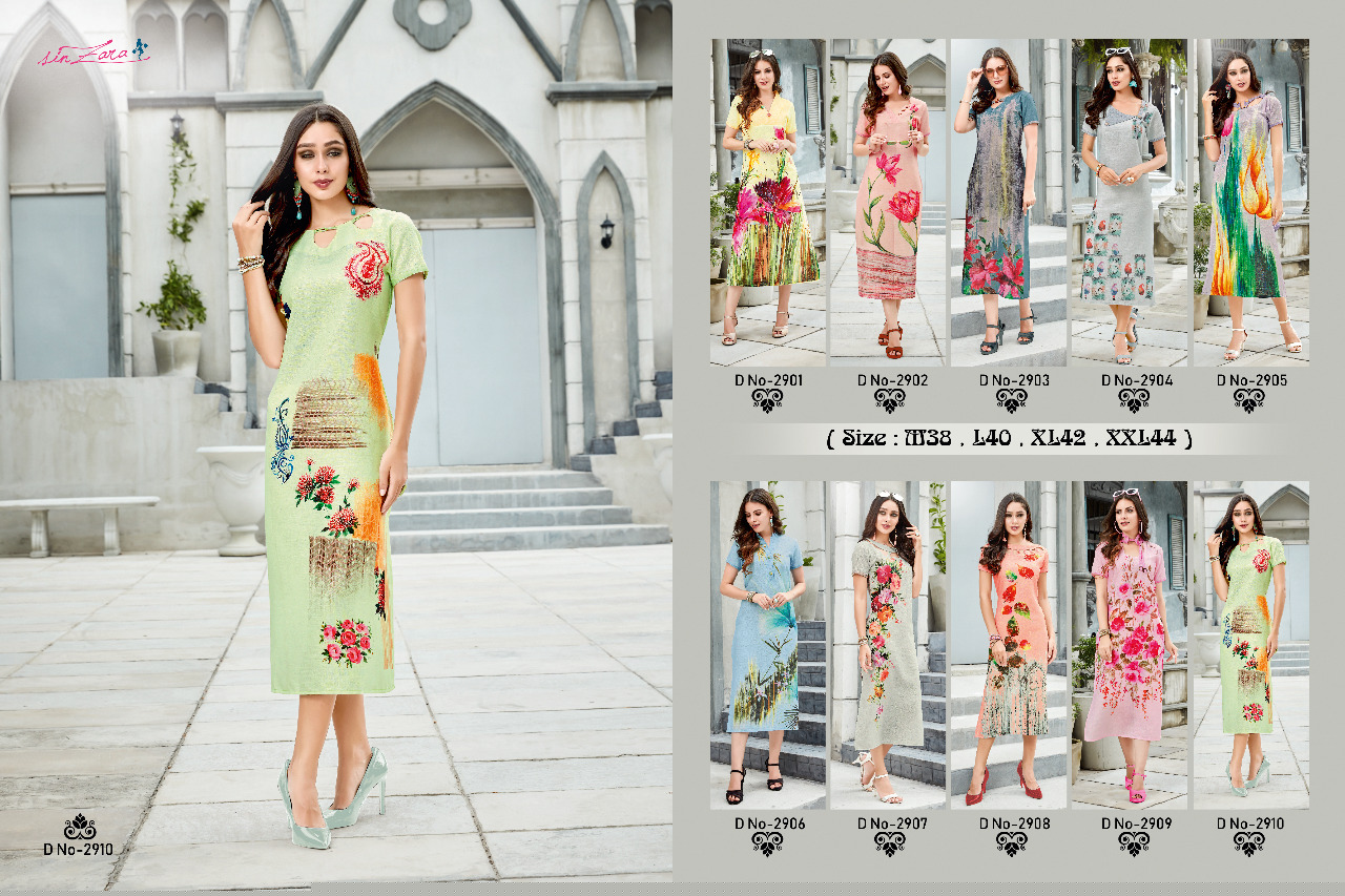 Floraine By Sin Zara 2901 To 2910 Series Beautiful Colorful Stylish Fancy Casual Wear & Ethnic Wear & Ready To Wear Linen With Digital Print Kurtis At Wholesale Price
