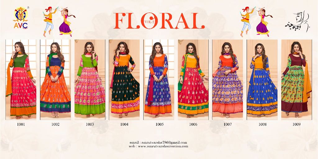 Floral Vol-2 By Amrut Varsha Creation 1001 To 1009 Series Designer Anarkali Suits Beautiful Stylish Fancy Colorful Party Wear & Ethnic Wear Muslin Printed Dresses At Wholesale Price