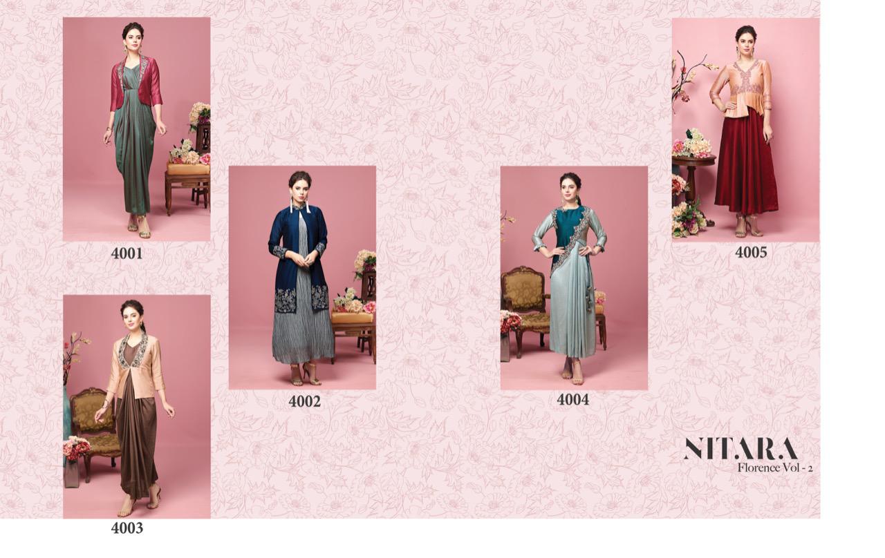 Florence Vol-2 By Nitara 4001 To 4005 Series Beautiful Stylish Fancy Colorful Casual Wear & Ethnic Wear & Ready To Wear Silk Kurtis At Wholesale Price