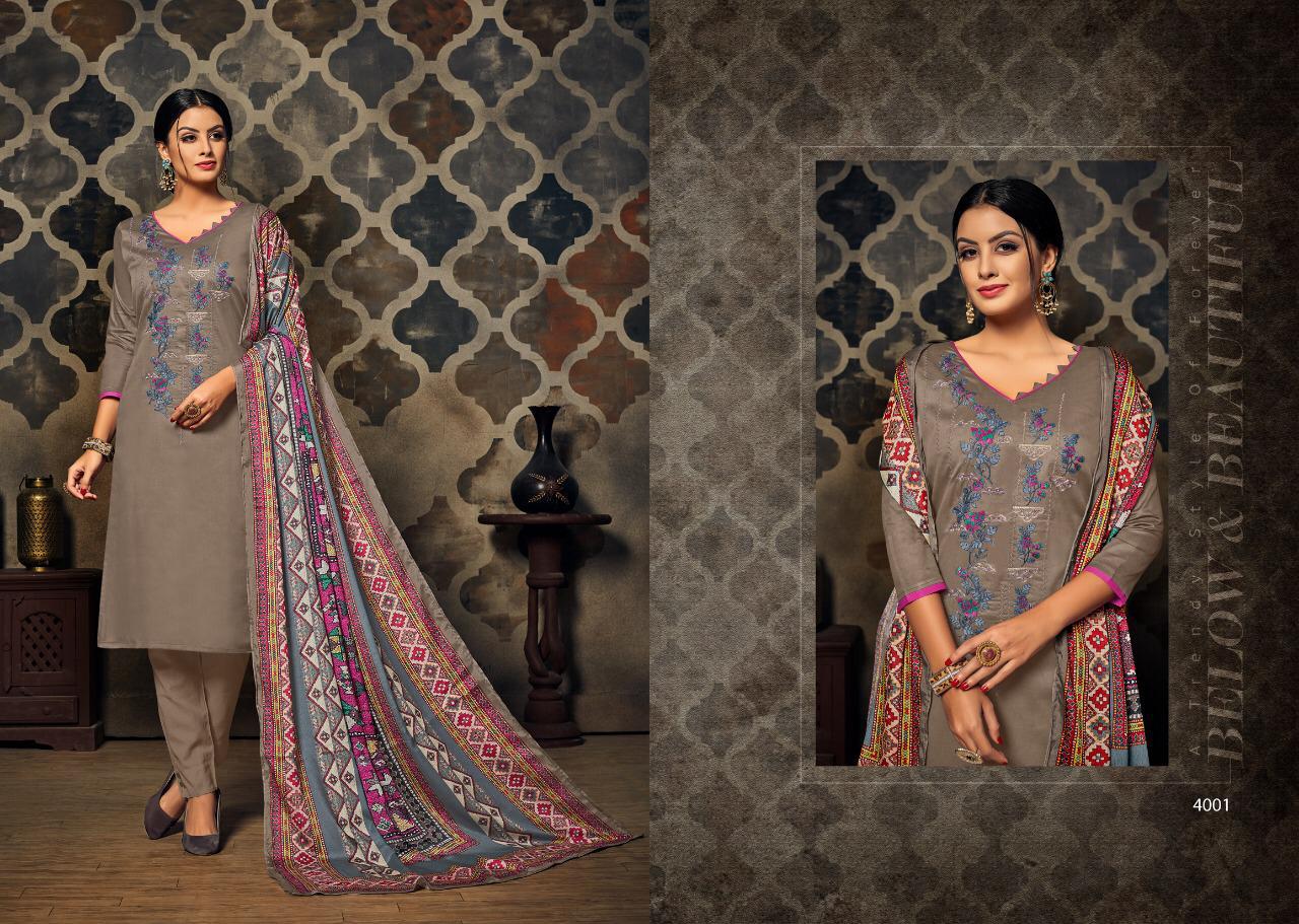 Florence By Aaa Design Studio 4001 To 4008 Series Beautiful Suits Stylish Colorful Fancy Casual Wear & Ethnic Wear Satin With Designer Embroidered Work Dresses At Wholesale Price