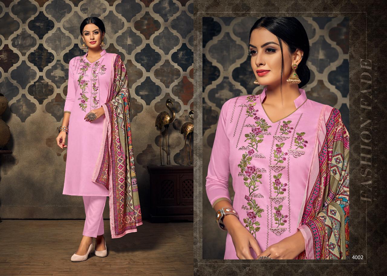 Florence By Aaa Design Studio 4001 To 4008 Series Beautiful Suits Stylish Colorful Fancy Casual Wear & Ethnic Wear Satin With Designer Embroidered Work Dresses At Wholesale Price