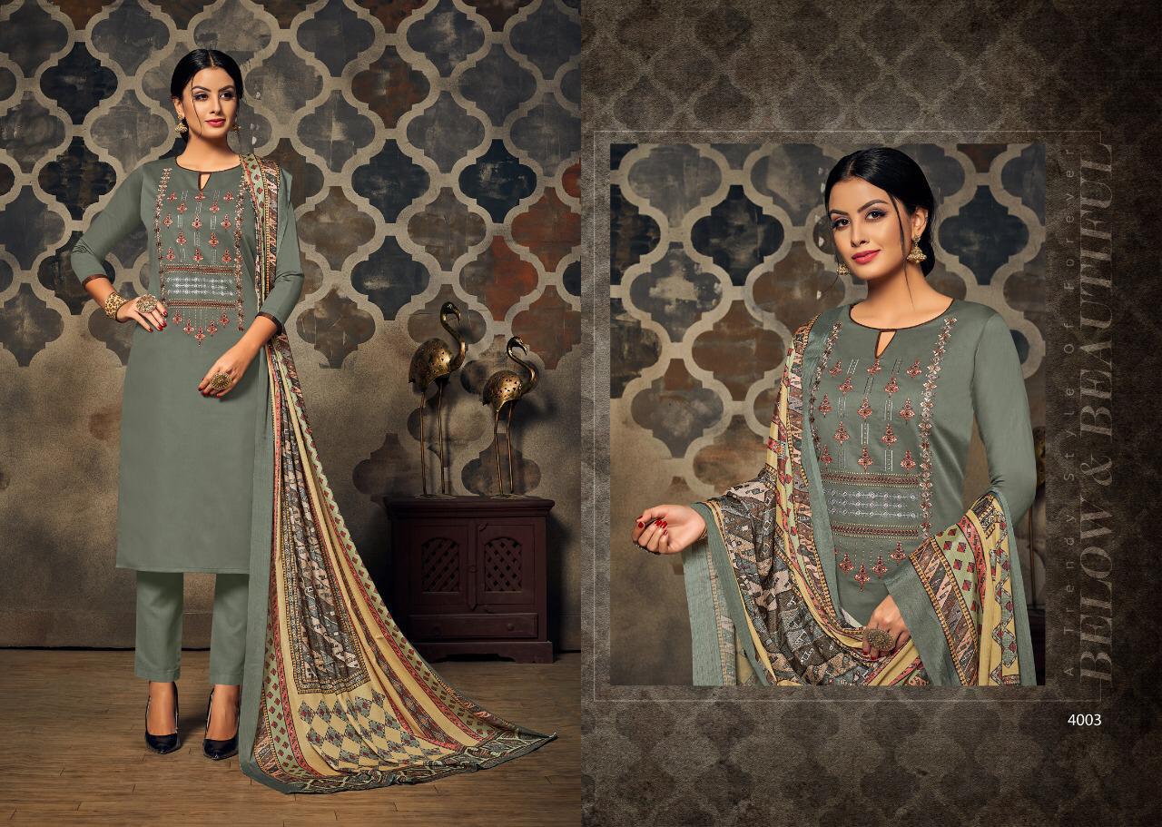 Florence By Aaa Design Studio 4001 To 4008 Series Beautiful Suits Stylish Colorful Fancy Casual Wear & Ethnic Wear Satin With Designer Embroidered Work Dresses At Wholesale Price