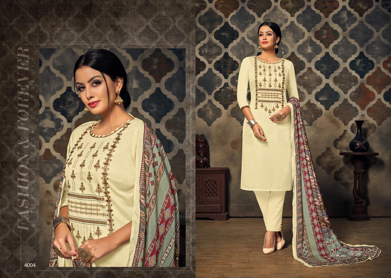 Florence By Aaa Design Studio 4001 To 4008 Series Beautiful Suits Stylish Colorful Fancy Casual Wear & Ethnic Wear Satin With Designer Embroidered Work Dresses At Wholesale Price