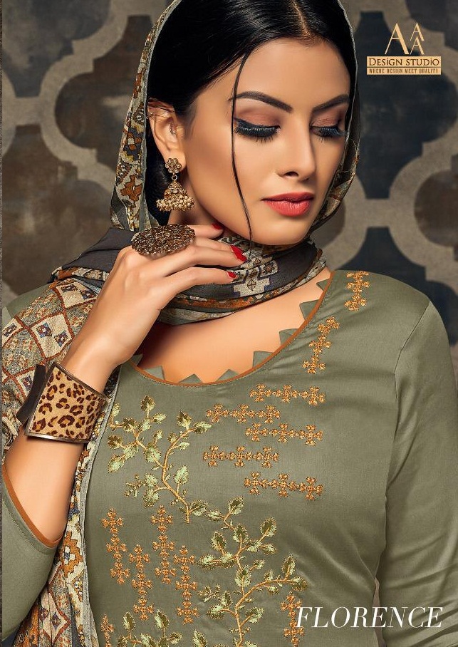 Florence By Aaa Design Studio  4001 To 4008 Series Beautiful Suits Stylish Colorful Fancy Casual Wear & Ethnic Wear Satin With Designer  Embroidered Work Dresses At Wholesale Price