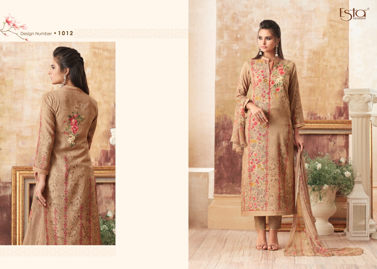 Florence By Esta Designs 1001 To 1012 Series Beautiful Winter Suits Collection Stylish Fancy Colorful Winter Wear & Ethnic Wear Pure Pashmina Embroidered Dresses At Wholesale Price
