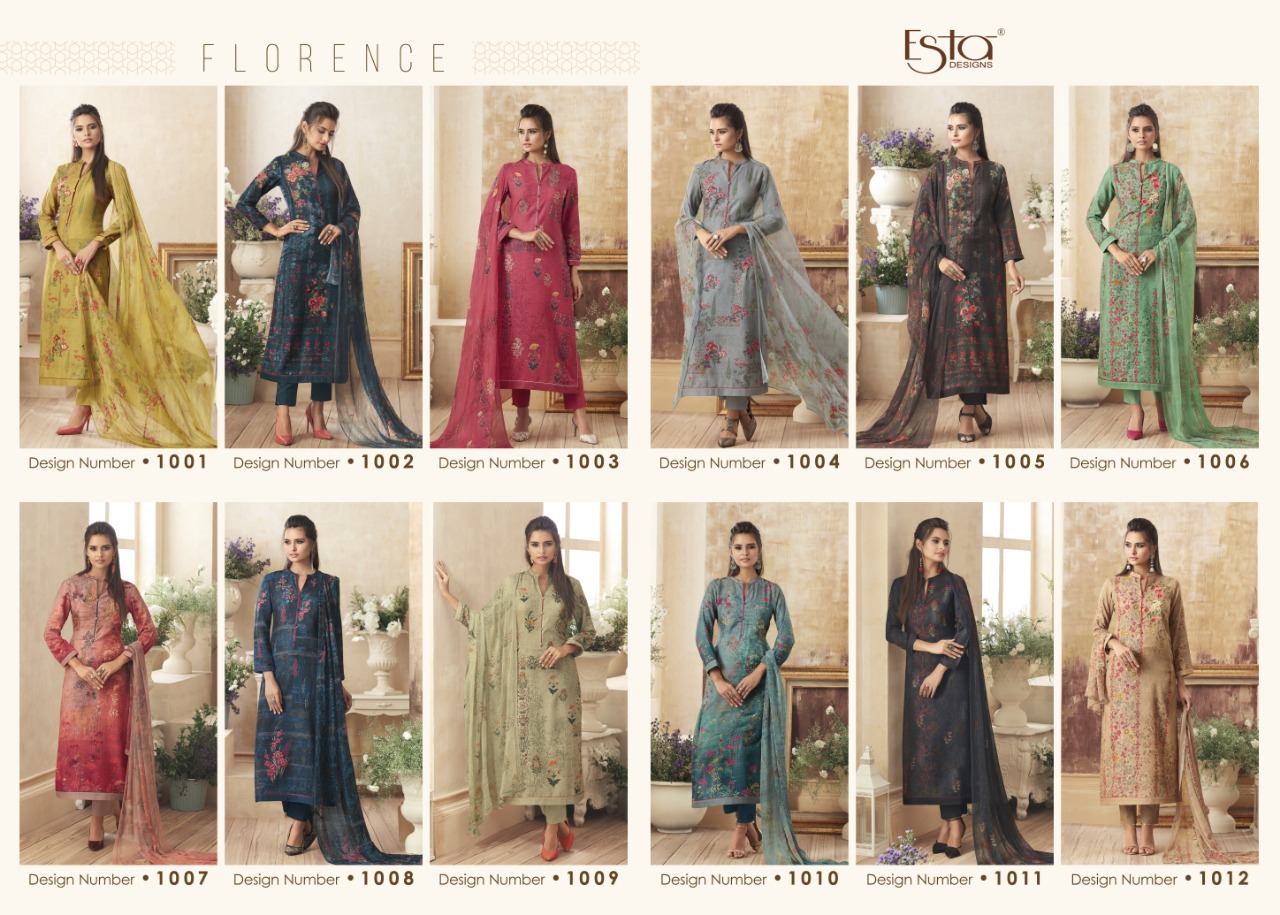 Florence By Esta Designs 1001 To 1012 Series Beautiful Winter Suits Collection Stylish Fancy Colorful Winter Wear & Ethnic Wear Pure Pashmina Embroidered Dresses At Wholesale Price