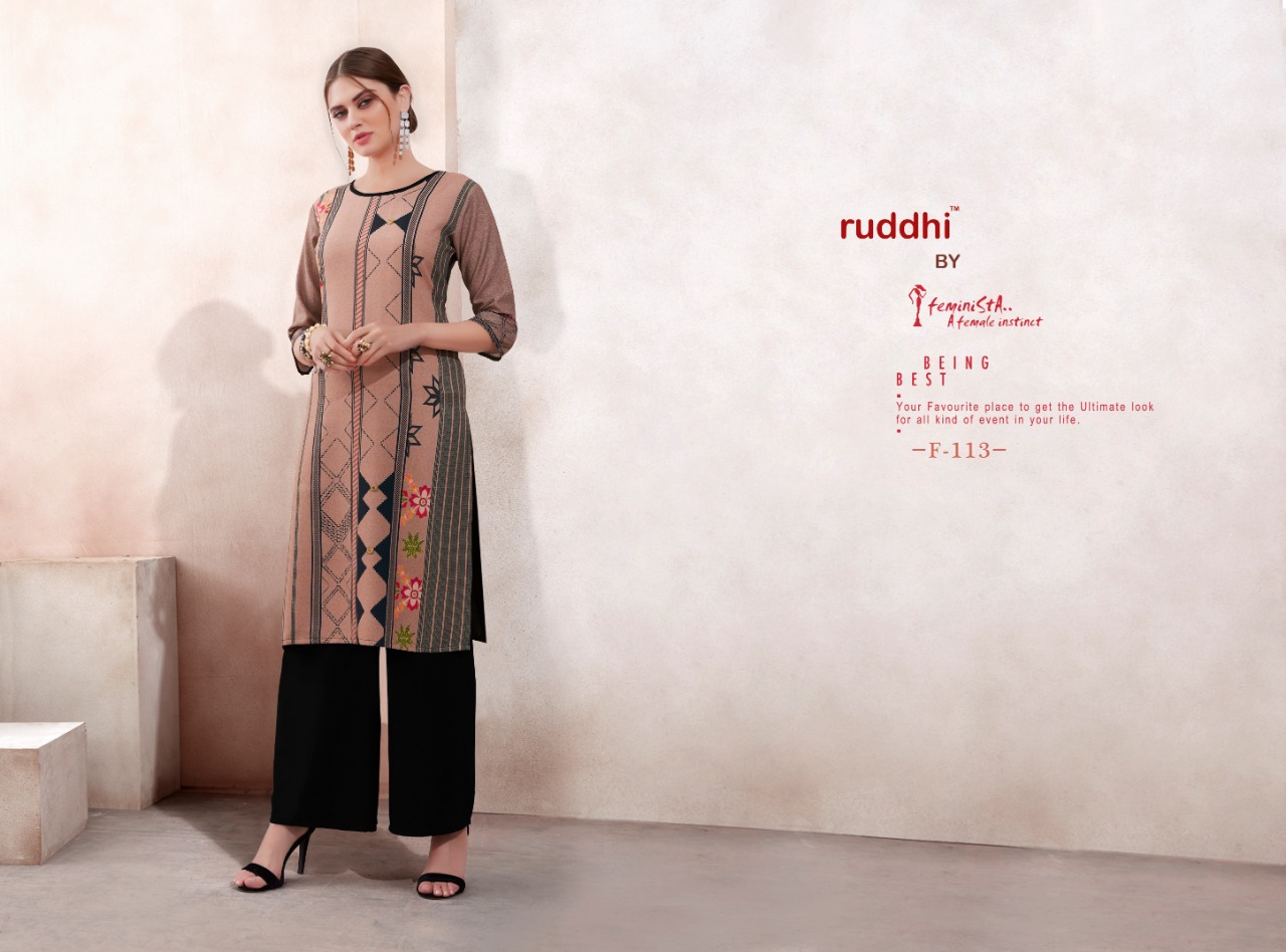 Florence By Feminista 111 To 118 Series Beautiful Colorful Stylish Fancy Casual Wear & Ethnic Wear & Ready To Wear Rayon Printed Kurtis With Bottom At Wholesale Price