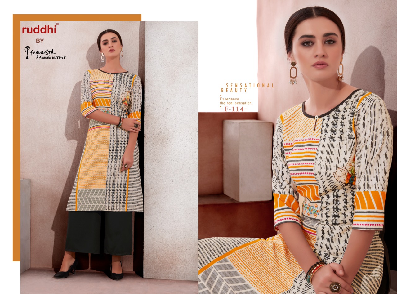 Florence By Feminista 111 To 118 Series Beautiful Colorful Stylish Fancy Casual Wear & Ethnic Wear & Ready To Wear Rayon Printed Kurtis With Bottom At Wholesale Price