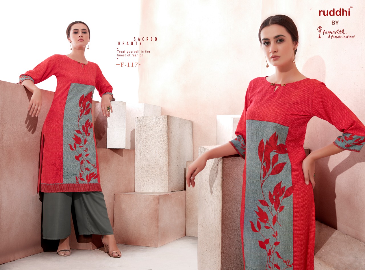 Florence By Feminista 111 To 118 Series Beautiful Colorful Stylish Fancy Casual Wear & Ethnic Wear & Ready To Wear Rayon Printed Kurtis With Bottom At Wholesale Price