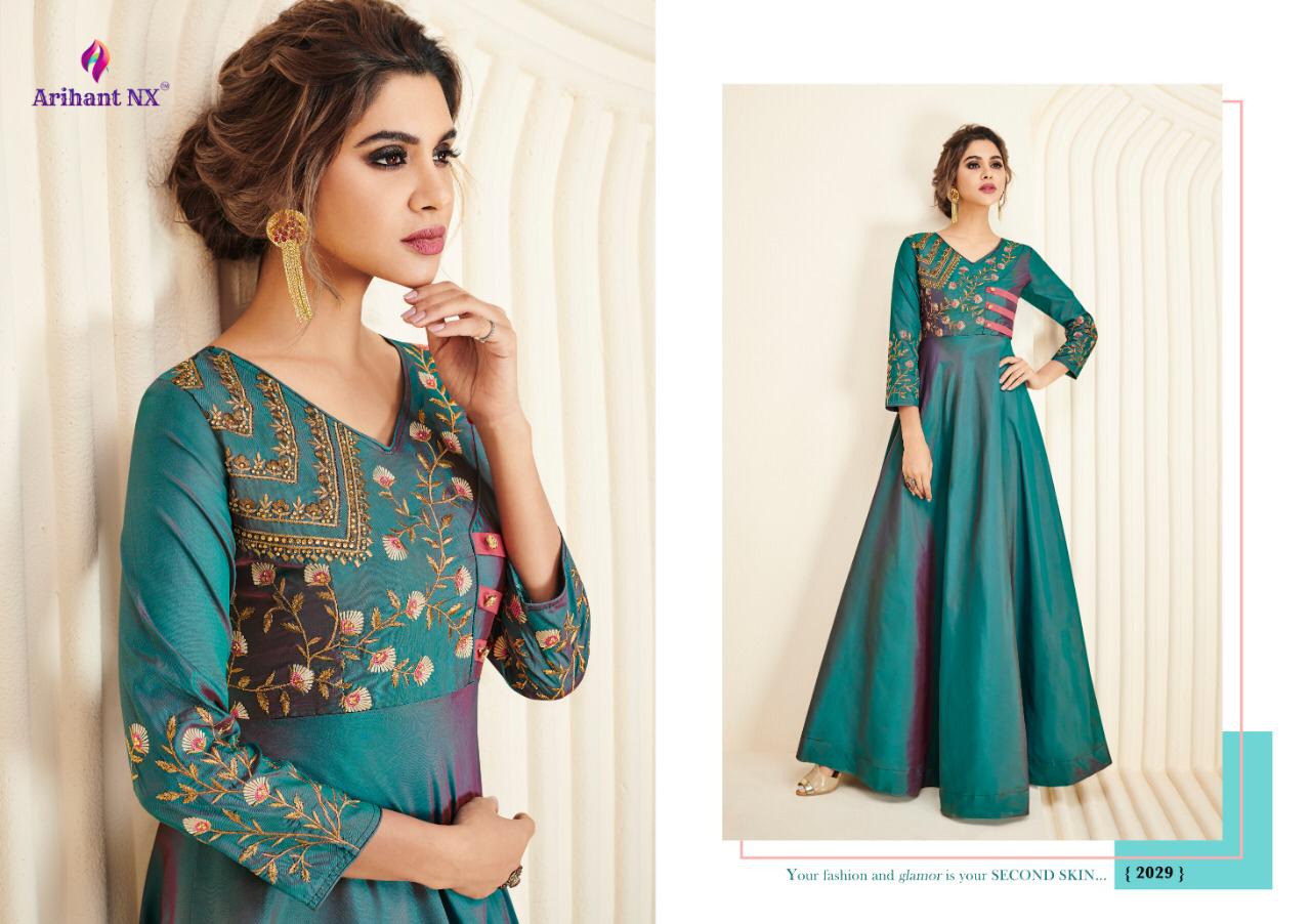 Floret Vol-5 By Arihant Designer 2029 To 2034 Series Designer Wear Collection Beautiful Stylish Fancy Colorful Party Wear & Occasional Wear Soft Satin Silk Embroidered Gowns At Wholesale Price