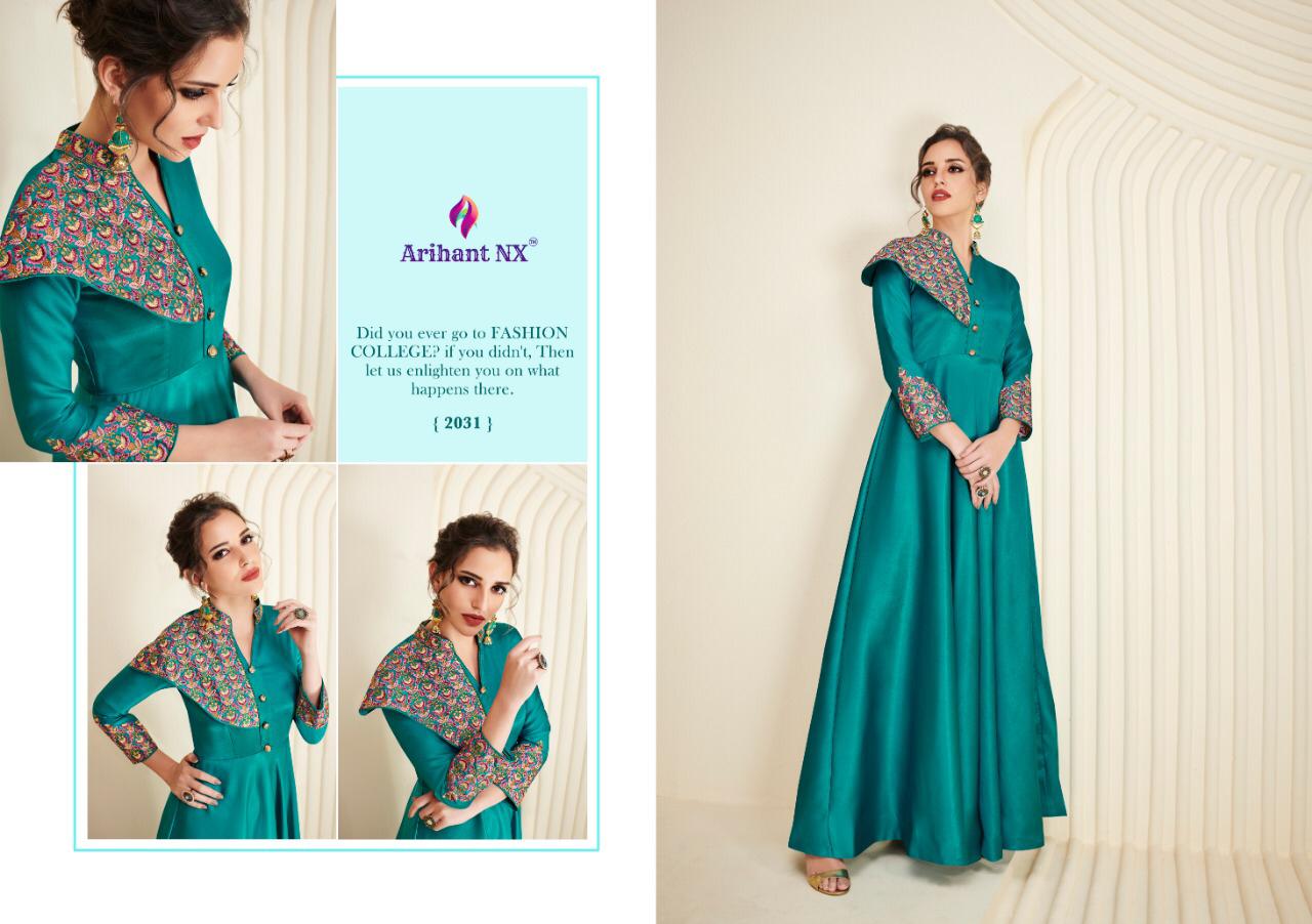 Floret Vol-5 By Arihant Designer 2029 To 2034 Series Designer Wear Collection Beautiful Stylish Fancy Colorful Party Wear & Occasional Wear Soft Satin Silk Embroidered Gowns At Wholesale Price