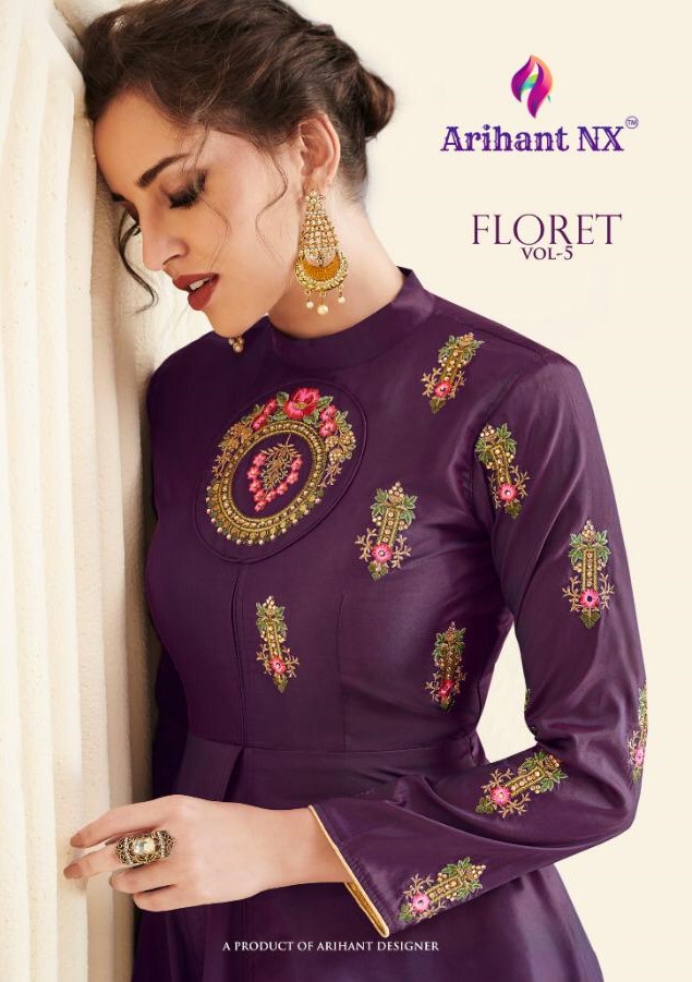 Floret Vol-5 By Arihant Designer 2029 To 2034 Series Designer Wear Collection Beautiful Stylish Fancy Colorful Party Wear & Occasional Wear Soft Satin Silk Embroidered Gowns At Wholesale Price