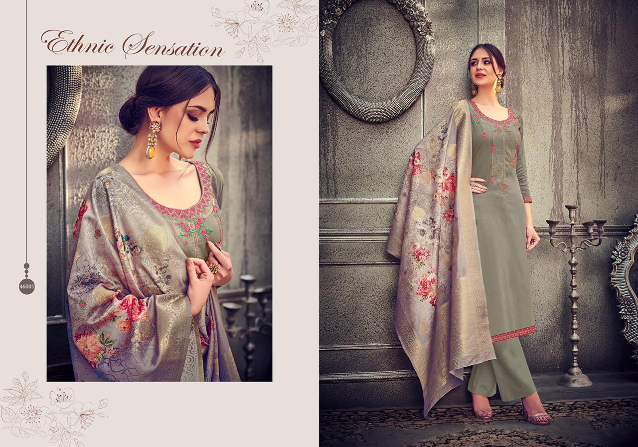 Flowery By Hariks 46001 To 46006 Designer Festive Suits Collection Beautiful Stylish Fancy Colorful Party Wear & Occasional Wear Jam Silk With Embroidery Dresses At Wholesale Price