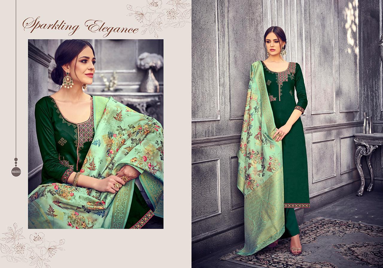 Flowery By Hariks 46001 To 46006 Designer Festive Suits Collection Beautiful Stylish Fancy Colorful Party Wear & Occasional Wear Jam Silk With Embroidery Dresses At Wholesale Price