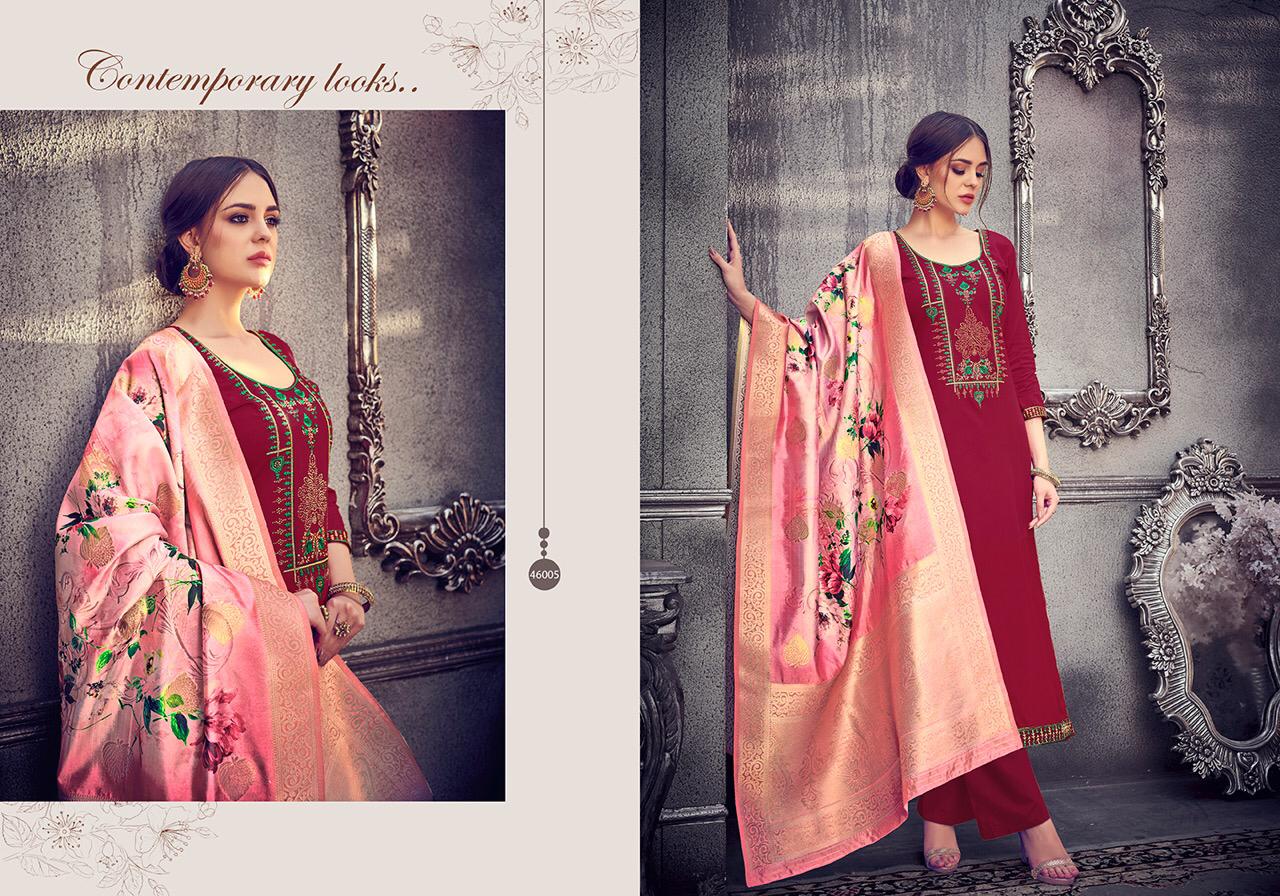 Flowery By Hariks 46001 To 46006 Designer Festive Suits Collection Beautiful Stylish Fancy Colorful Party Wear & Occasional Wear Jam Silk With Embroidery Dresses At Wholesale Price