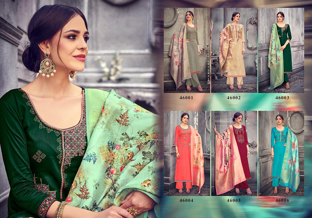 Flowery By Hariks 46001 To 46006 Designer Festive Suits Collection Beautiful Stylish Fancy Colorful Party Wear & Occasional Wear Jam Silk With Embroidery Dresses At Wholesale Price