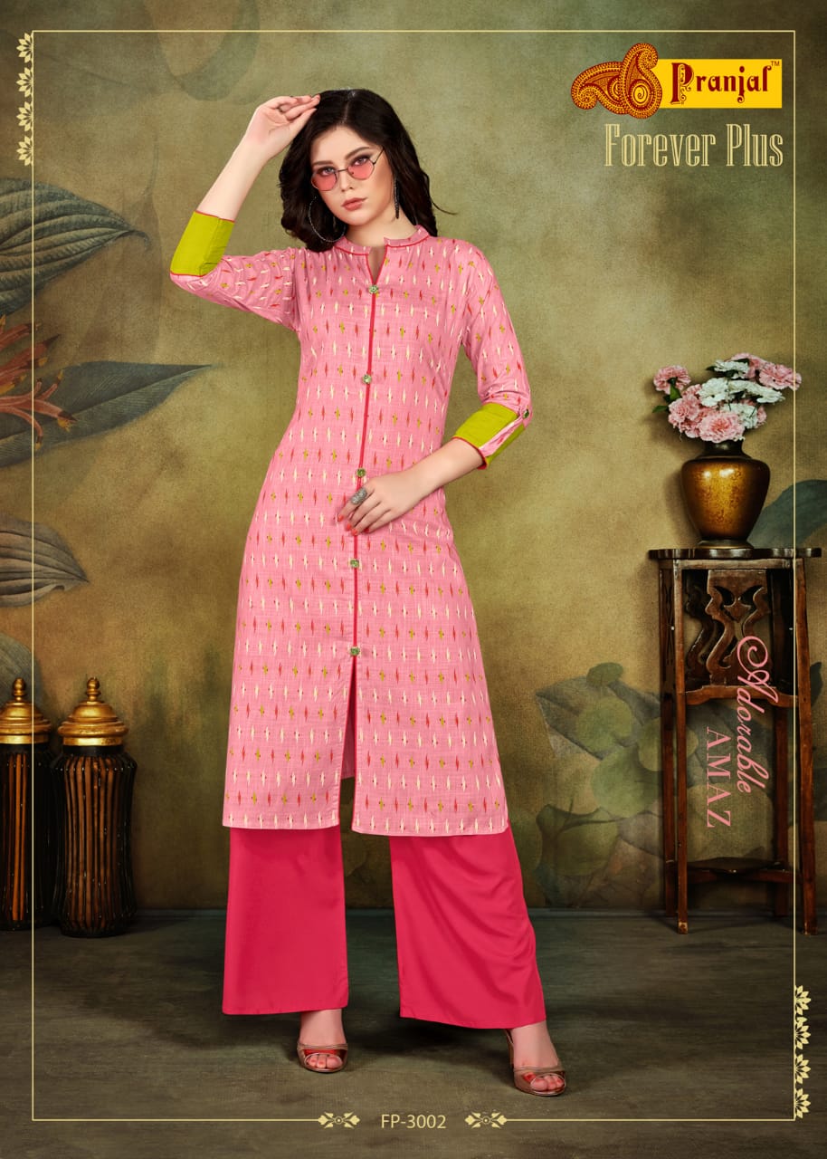 Foreve Plus Vol-3 By Pranjal Creation 3001 To 3006 Series Stylish Fancy Beautiful Colorful Casual Wear & Ethnic Wear Cotton Slub Printed Kurtis With Bottom At Wholesale Price