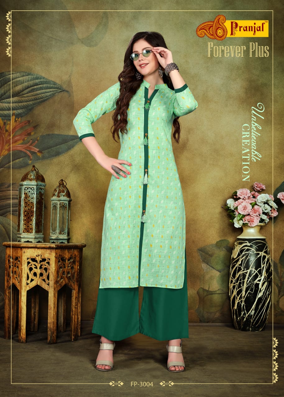 Foreve Plus Vol-3 By Pranjal Creation 3001 To 3006 Series Stylish Fancy Beautiful Colorful Casual Wear & Ethnic Wear Cotton Slub Printed Kurtis With Bottom At Wholesale Price