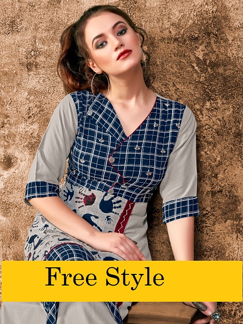 Free Style Vol-1 By Diksha Fashion 1001 To 1007 Series Beautiful Stylish Colorful Fancy Party Wear & Ethnic Wear & Ready To Wear Rayon Print With Embroidery Kurtis At Wholesale Price