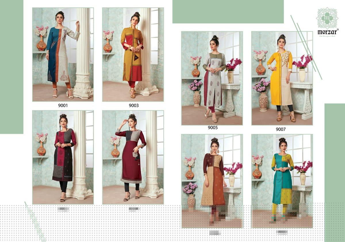 Future By Morzar 9001 To 9008 Series Designer Beautiful Stylish Colorful Fancy Ready To Wear & Casual Wear & Ethnic Wear Heavy Two Tone Rayon Handworked Kurtis At Wholesale Price