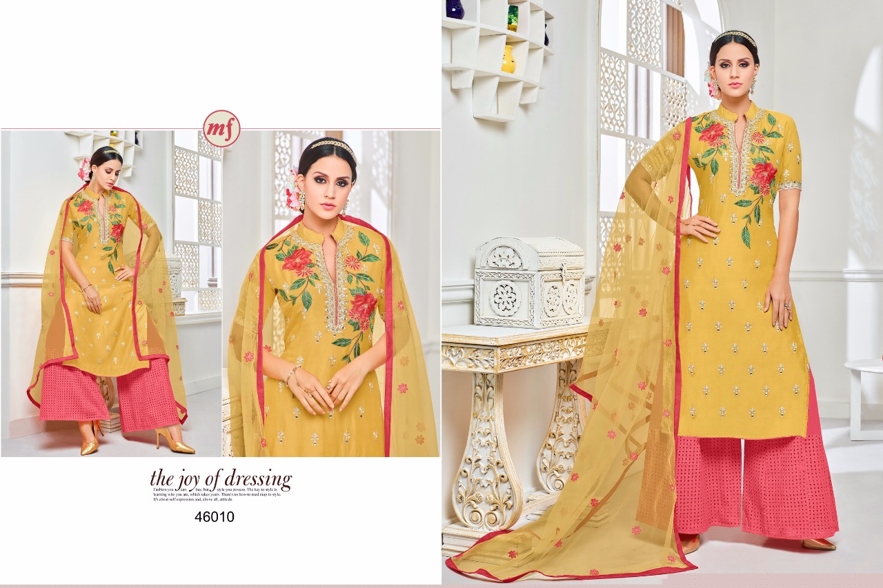 Garara Vol-1 By Mahaveer Fashion 46008 To 46013 Series Designer Suits Beautiful Stylish Fancy Colorful Party Wear & Occasional Wear Pure Muslin Silk Dresses At Wholesale Price