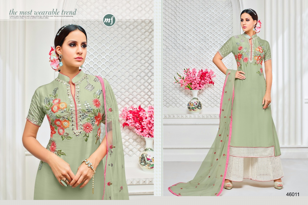 Garara Vol-1 By Mahaveer Fashion 46008 To 46013 Series Designer Suits Beautiful Stylish Fancy Colorful Party Wear & Occasional Wear Pure Muslin Silk Dresses At Wholesale Price