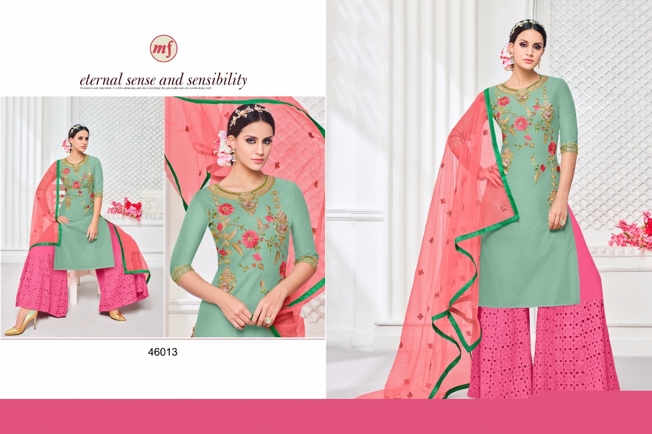 Garara Vol-1 By Mahaveer Fashion 46008 To 46013 Series Designer Suits Beautiful Stylish Fancy Colorful Party Wear & Occasional Wear Pure Muslin Silk Dresses At Wholesale Price