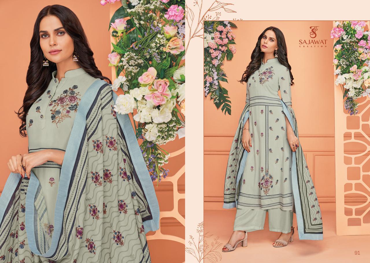 Garima By Sajawat Creation 91 To 95 Series Designer Suits Collection Beautiful Stylish Fancy Colorful Party Wear & Occasional Wear Pure Viscose Muslin With Heavy Embroidery Dresses At Wholesale Price
