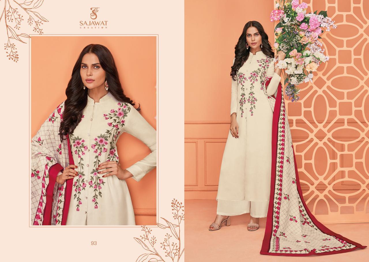 Garima By Sajawat Creation 91 To 95 Series Designer Suits Collection Beautiful Stylish Fancy Colorful Party Wear & Occasional Wear Pure Viscose Muslin With Heavy Embroidery Dresses At Wholesale Price