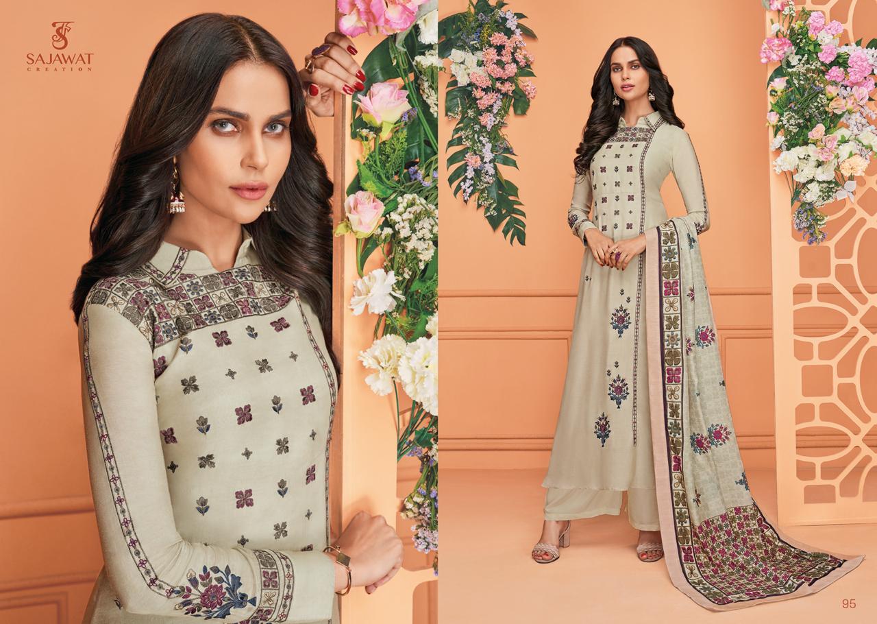 Garima By Sajawat Creation 91 To 95 Series Designer Suits Collection Beautiful Stylish Fancy Colorful Party Wear & Occasional Wear Pure Viscose Muslin With Heavy Embroidery Dresses At Wholesale Price